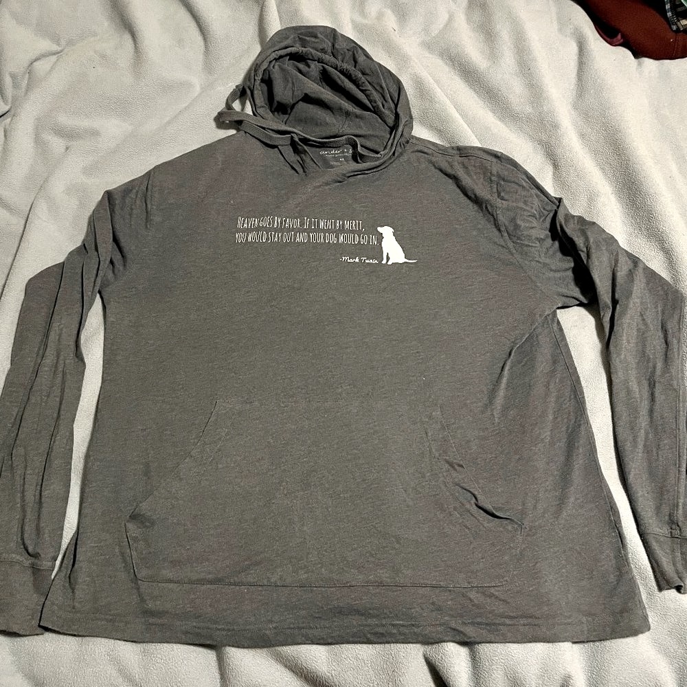 Mark Twain Dog Quote Long Sleeve Hoodie Tee Shirt Grey XL